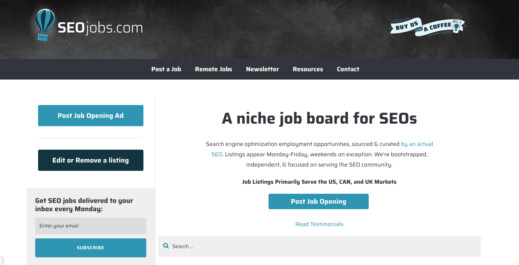 SEOJobs.com platform interface connecting SEO professionals with job opportunities across the industry