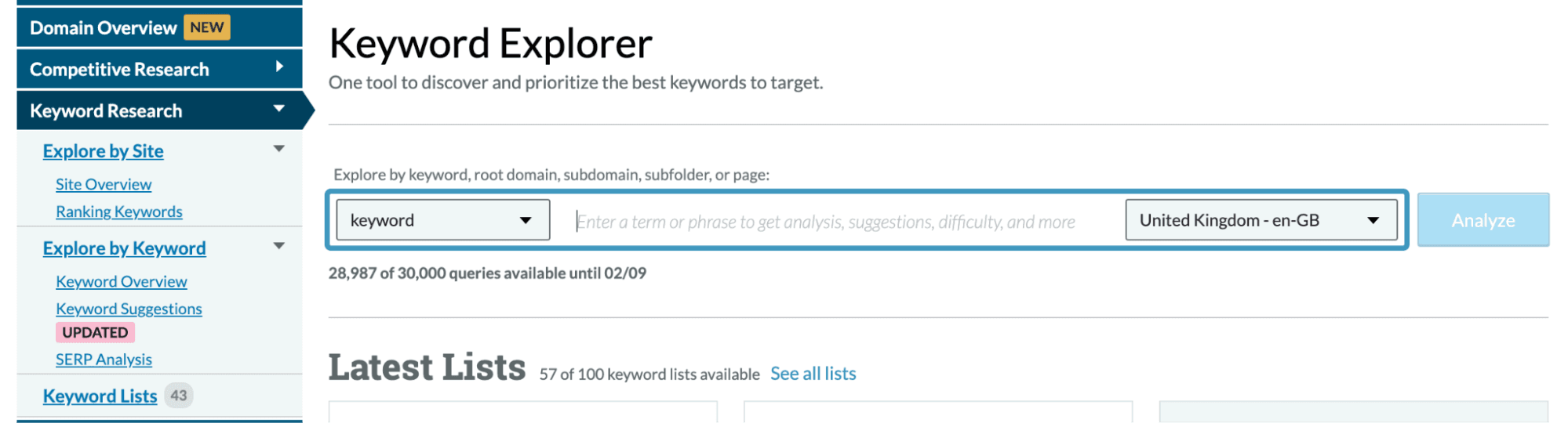 Keyword Research tools available in Moz Pro